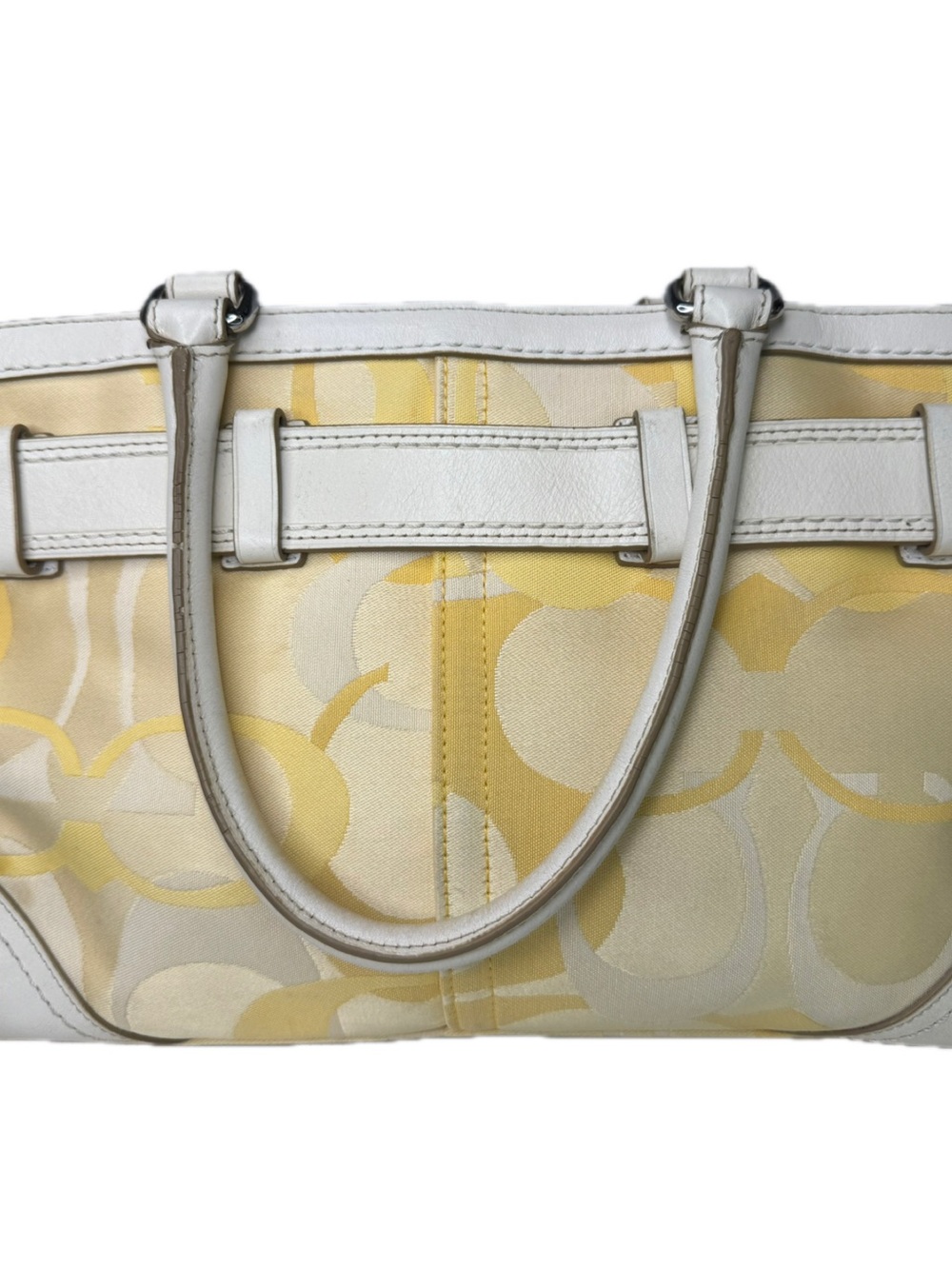 Coach Hampton Optic C Signature Stripe Yellow White Double Handle Shoulder Bag - Picture 15 of 15